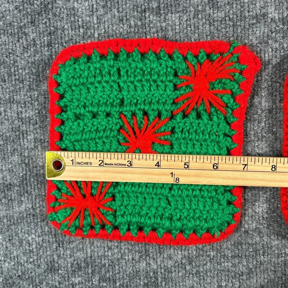 Grandmacore Hand Crocheted Pot Holder Set Hot Pad Red Green Stars Christmas VTG